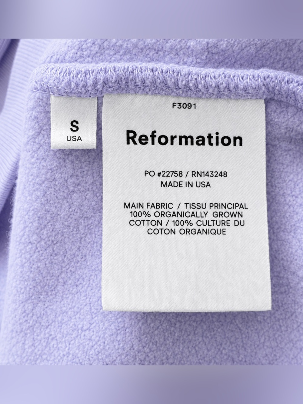 Reformation Jeans Lavender Cropped Crewneck Sweatshirt Organic Cotton – Small - Picture 4 of 7